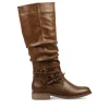 Bottes Plissé MARRON Femme Fermeture éclair