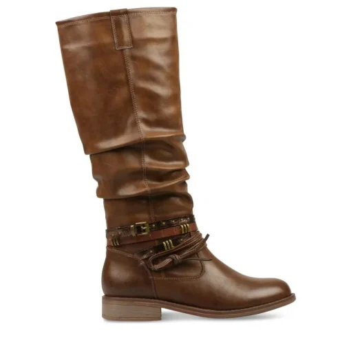 Bottes Plissé MARRON Femme Fermeture éclair