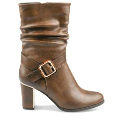 Bottes Plissé MARRON Femme Fermeture éclair