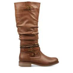 Bottes Plissé MARRON Femme Fermeture éclair