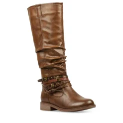 Bottes Plissé MARRON Femme Fermeture éclair