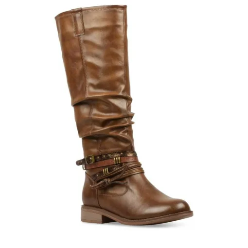 Bottes Plissé MARRON Femme Fermeture éclair
