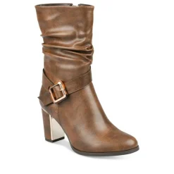 Bottes Plissé MARRON Femme Fermeture éclair
