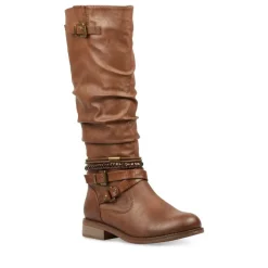 Bottes Plissé MARRON Femme Fermeture éclair