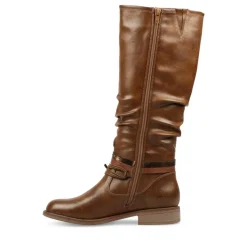 Bottes Plissé MARRON Femme Fermeture éclair
