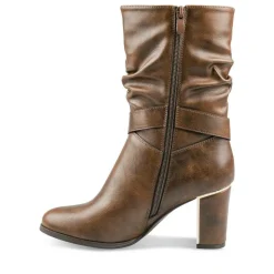 Bottes Plissé MARRON Femme Fermeture éclair