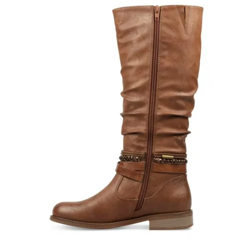 Bottes Plissé MARRON Femme Fermeture éclair
