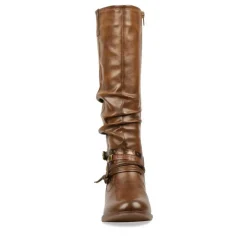 Bottes Plissé MARRON Femme Fermeture éclair