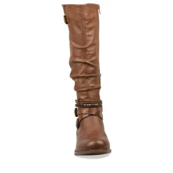 Bottes Plissé MARRON Femme Fermeture éclair