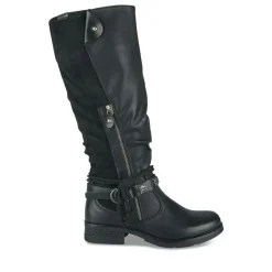 Bottes Plissé NOIR Femme Motif Uni Fermeture éclair