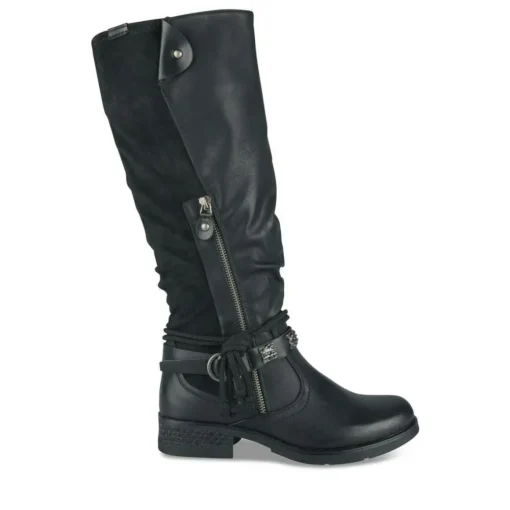 Bottes Plissé NOIR Femme Motif Uni Fermeture éclair