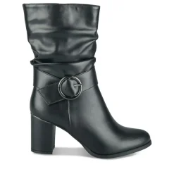 Bottes Plissé NOIR Femme Motif Uni Fermeture éclair