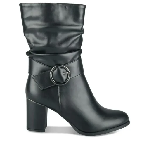 Bottes Plissé NOIR Femme Motif Uni Fermeture éclair
