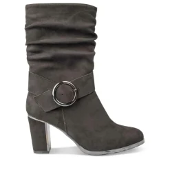Bottes Plissé NOIR Femme Motif Uni Fermeture éclair