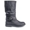 Bottes Plissé NOIR Femme Motif Uni Fermeture éclair