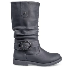 Bottes Plissé NOIR Femme Motif Uni Fermeture éclair