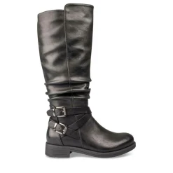 Bottes Plissé NOIR Femme Motif Uni Fermeture éclair