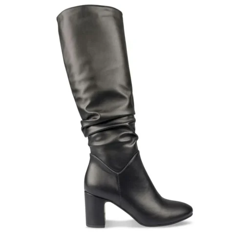 Bottes Plissé NOIR Femme Motif Uni Fermeture éclair