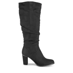Bottes Plissé NOIR Femme Motif Uni Fermeture éclair