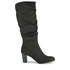 Bottes Plissé NOIR Femme Motif Uni Fermeture éclair