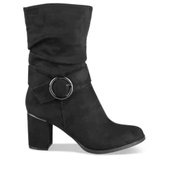 Bottes Plissé NOIR Femme Motif Uni Fermeture éclair