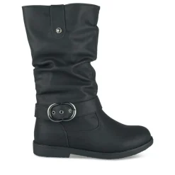 Bottes Plissé NOIR Femme Motif Uni Fermeture éclair