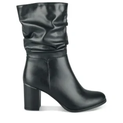 Bottes Plissé NOIR Femme Motif Uni Fermeture éclair
