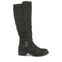 Bottes Plissé NOIR Femme Motif Uni Fermeture éclair