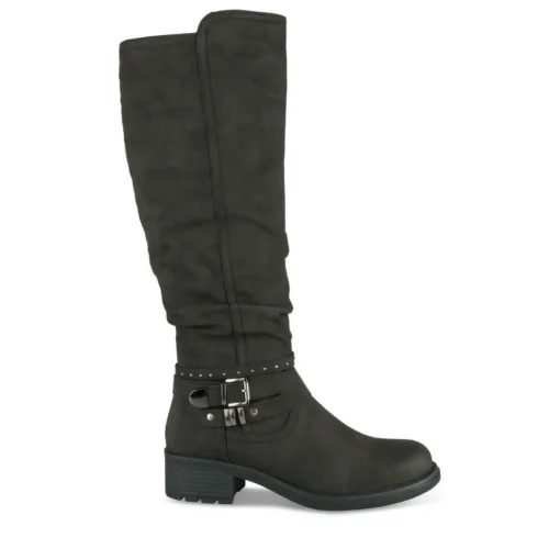 Bottes Plissé NOIR Femme Motif Uni Fermeture éclair