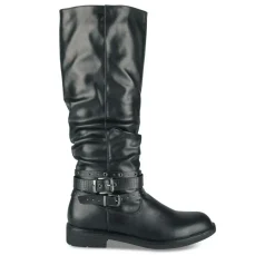 Bottes Plissé NOIR Femme Motif Uni Fermeture éclair