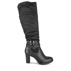 Bottes Plissé NOIR Femme Motif Uni Fermeture éclair
