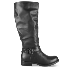 Bottes Plissé NOIR Femme Motif Chaîne Fermeture éclair