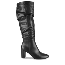 Bottes Plissé NOIR Femme Motif Uni Fermeture éclair