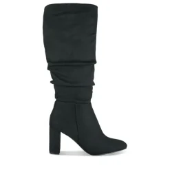 Bottes Plissé NOIR Femme Motif Uni Fermeture éclair