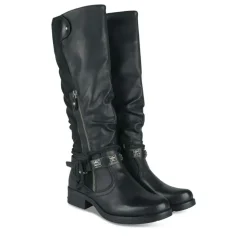 Bottes Plissé NOIR Femme Motif Uni Fermeture éclair