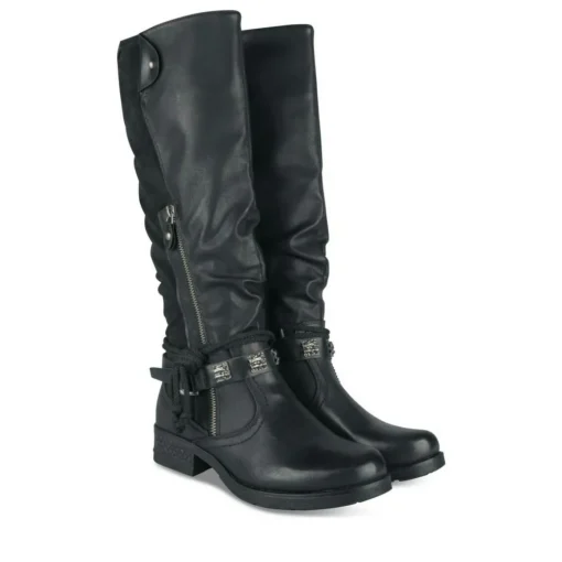Bottes Plissé NOIR Femme Motif Uni Fermeture éclair