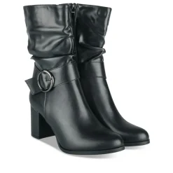 Bottes Plissé NOIR Femme Motif Uni Fermeture éclair