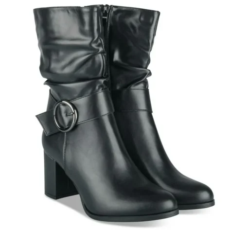 Bottes Plissé NOIR Femme Motif Uni Fermeture éclair