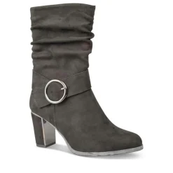 Bottes Plissé NOIR Femme Motif Uni Fermeture éclair