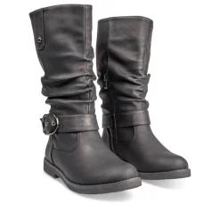 Bottes Plissé NOIR Femme Motif Uni Fermeture éclair