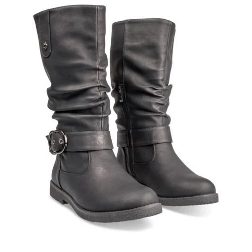 Bottes Plissé NOIR Femme Motif Uni Fermeture éclair
