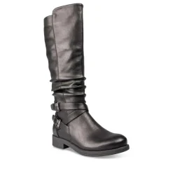 Bottes Plissé NOIR Femme Motif Uni Fermeture éclair
