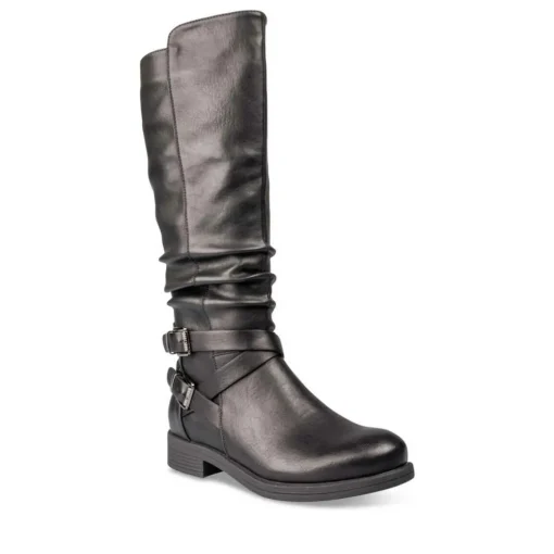Bottes Plissé NOIR Femme Motif Uni Fermeture éclair