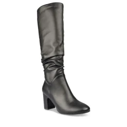 Bottes Plissé NOIR Femme Motif Uni Fermeture éclair