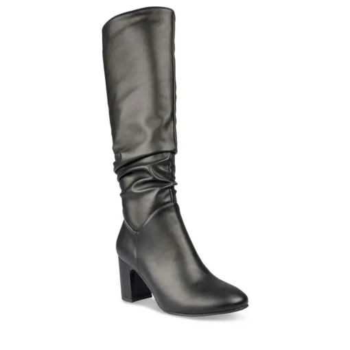 Bottes Plissé NOIR Femme Motif Uni Fermeture éclair