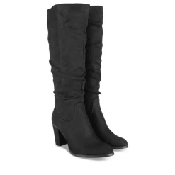 Bottes Plissé NOIR Femme Motif Uni Fermeture éclair