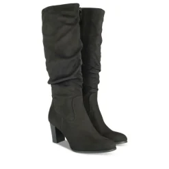 Bottes Plissé NOIR Femme Motif Uni Fermeture éclair