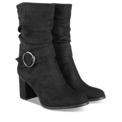 Bottes Plissé NOIR Femme Motif Uni Fermeture éclair