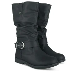 Bottes Plissé NOIR Femme Motif Uni Fermeture éclair