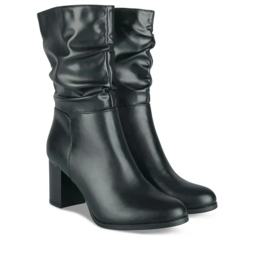 Bottes Plissé NOIR Femme Motif Uni Fermeture éclair
